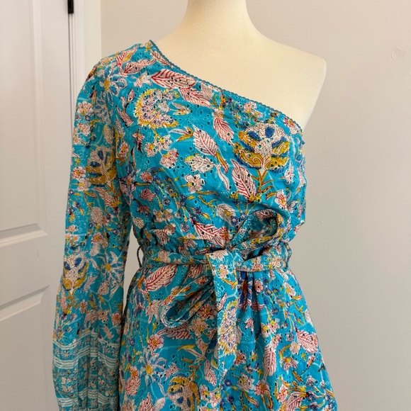 Hemant and Nandita Floral One Shoulder Cotton Eyelet Mini Dress Size Large - Picture 2 of 14